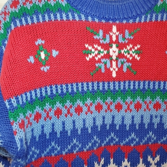 Vintage Neil Martin Mens Sweater Blue Red Medium Holiday - Picture 3 of 11